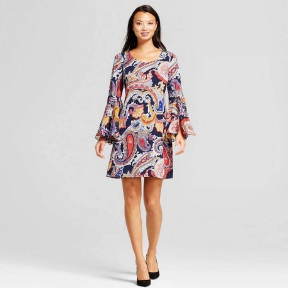 Chiasso Paisley Print Bell Sleeved Dress